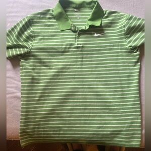 Nike Green and White Striped Polo Shirt